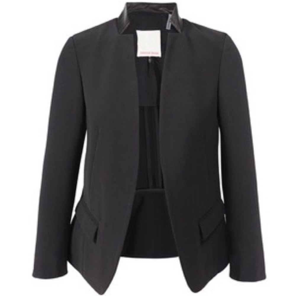 Rebecca Taylor Leather Trim Blazer Jacket Open Front In Black Size 6 NWT